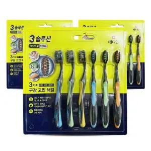 메디안 3 트리플 솔루션 대나무 숯 미세모 칫솔 6개입 3개