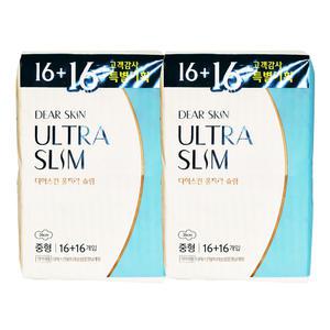 깨끗한나라 디어스킨 에어엠보 생리대 중형기획(16p+16p) x2팩 (총64개입)