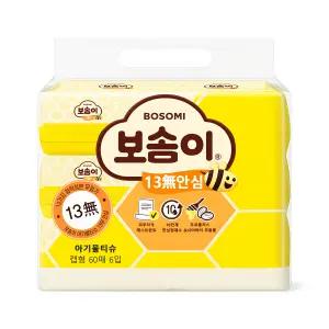 깨끗한나라 보솜이 13무 안심 60매x6개입 x 1팩 (총 6개) 캡형 물티슈