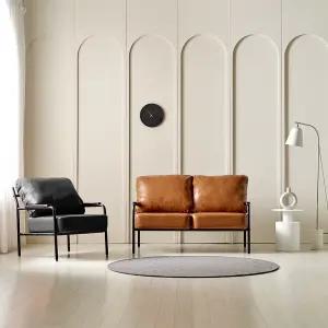 디아브 2인용 카페 인테리어 가죽 소파(블랙 프레임)