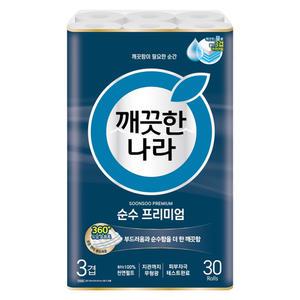 깨끗한나라 순수 프리미엄 3겹데코 25m 30롤 (광폭107mm)