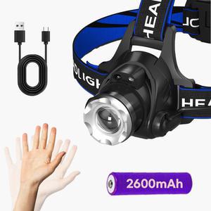 강력한 직진성 모션센서 1.2km 레이저 30W 충전식 LED 헤드랜턴 헤드라이트 캠핑 생활방수