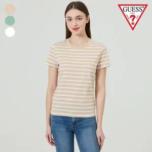 [게스](강남점)YO2K9485  [에센셜] 스퀘어로고 스트라이프 반팔티