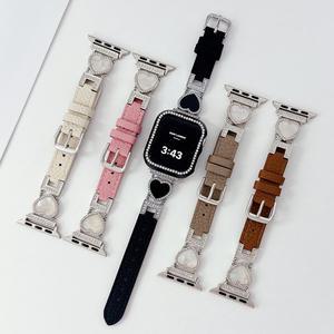 애플워치 자개 하트 레더 큐빅 10 9 8 7 SE 2 호환 가죽 스트랩