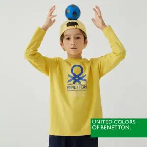 [베네통] 베네통 키즈 공용 긴팔 티셔츠 옐로우 BNUTS4O16T