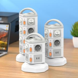 전자파차단멀티탭 해외여행 에어컨 멀티콘센트 문어발 고전압 고전력 고급 6 10 14구 타워형 고용량 자동소화멀티탭  어댑터 산업용 디자인