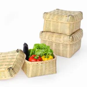 대나무 정사각 석작 ( 명절 설날 추석 떡상자 폐백 이바지함 한과 나물 떡바구니 도시락 찬합 )