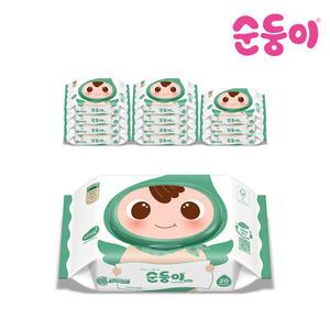 [순둥이] 생분해물티슈 로하스 휴대 캡형 20매 12팩 (NcL휴12)