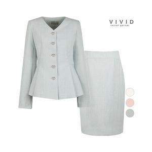 [비비드시크릿가너]SET 여성 브이넥 여름 자가드 정장 자켓+스커트 세트_P361811426