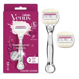 질레트 비너스 올레이 슈가베리 여성용 면도기(핸들 1입+면도날 2입) 거치대포함