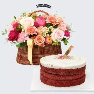 보은 꽃바구니 + 뚜레쥬르 레드벨벳 케이크 꽃배달 꽃배송