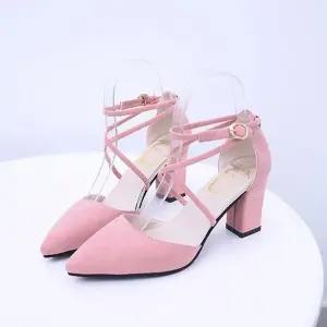 ONM 편한 굽높은 펌프스힐 스웨이드 여성발목 스트랩힐