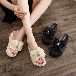 [하프클럽/셀러허브_여성트랜드패션]통굽 여름슬리퍼 쉬폰 리본 슬리퍼 여