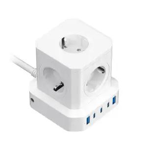 4000W 고용량 타워형 멀티탭 10구 220V 5구 USB 2구 C타입 3구 올인원 멀티 충전기 어댑터 65W 고속 충전 캠핑 여행용 / 큐브 타워 멀티 콘센트 WISEAC490