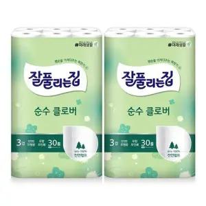 [잘풀리는집]순수 클로버 천연펄프 30M x 30롤 x 2팩