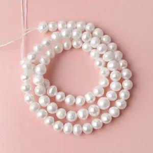 싼비즈 [6004-01]담수진주 라운드 약 5~5.5cm 화이트 ,1줄(약35cm)