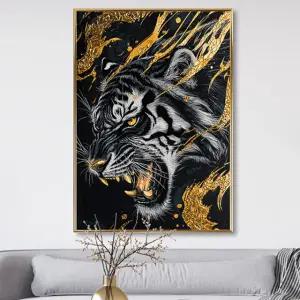 돈들어오는 황금 호랑이 그림 액자 대형 캔버스 거실 인테리어 포스터