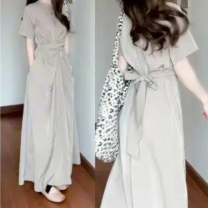 [하프클럽/]여성 여름 롱 원피스 반팔 허리끈 데일리 밴딩 원피스