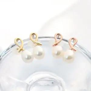 [하프클럽/]14K 진주 단아한 일자침 금 귀걸이