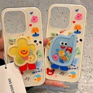 갤럭시 S25 울트라 S24 FE S23 플러스 S22 S21 A52 A32 A12용 캐릭터 흔들림 방지 그립톡 홀더 화이트 하드 폰 케이스