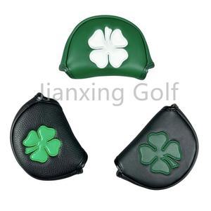 드라이버커버 클로버 패턴 골프 퍼터 커버 PU 가죽 골프 미드 말렛 퍼터 클럽 헤드 커버 잠금 1개