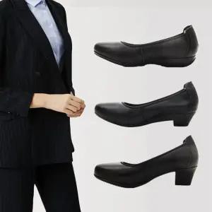 여성 면접구두 225-255mm 고급 소가죽 로우 미들굽 펌프스 근무화 서비스직 클래식 정장구두