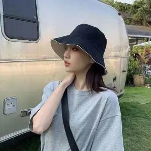 남녀공용 넓은 챙 양면모자 배색 버킷햇 끈조절 벙거