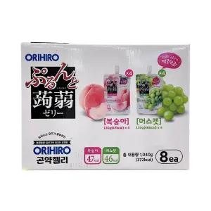 오리히로 곤약젤리 복숭아 130g 4개 + 샤인머스캣 130g 4개 (8개)