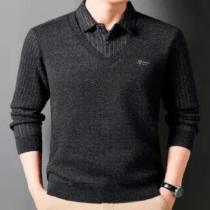 남성 2중 니트 카라티 간절기 남자 레이어드 긴팔 니트티 카라넥티