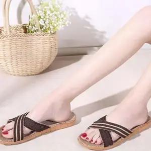 [라일리] Rly 슬리퍼 여름 크로스 여자 남성 커플 발편한 라탄