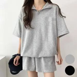 [라일리여성의류] Rly 깔끔한 반바지 여자 스 셔츠 반집업 반팔 세트