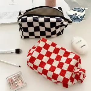 [라일리] Rly 벨벳 체크 패턴 소품파우치 화장품 정리 가방