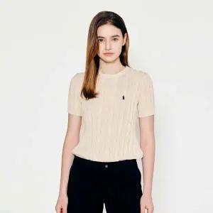 여성 케이블 꽈배기 면 100% 반팔 여름 니트 스웨터