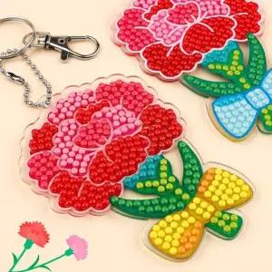 보석십자수 양면 카네이션 리본 아크릴 키링