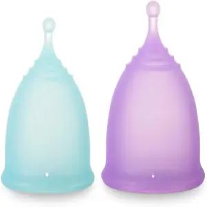 재사용 가능한 생리컵(소형 및 대형 사이즈) 2종 세트 부드러운 실리콘 낮음 또는 높음 자궁경부 안전한