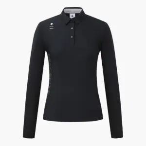 데상트골프웨어 JQS DQ12WFTL32-BLKG 여성 시그니처 카라 긴팔 티셔츠 / BLACK