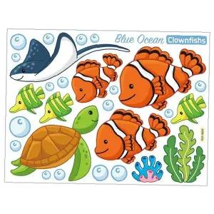 유아방 벽 장식 클라운피쉬 거북이 해초 그래픽 스티커 욕실 타일 꾸미기 방수