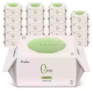 물티슈 70평량 20팩 페넬로페 0퍼센트 그린 캡형 고평량 아기물티슈