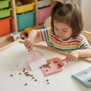 3컬러 어린이 미니 빗자루 쓰레받기 청소세트 책상 위 정리 간식 부스러기 판촉물