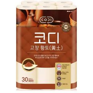 쌍용씨앤비 CODI 고창황토 화장지 3겹 30m 30롤 코디 휴지