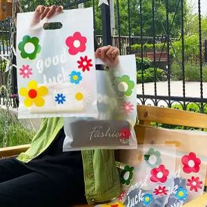 반투명꽃비닐가방 중형 PE봉투 1세트 50p 손잡이봉투 귀여운쇼핑백