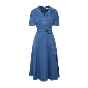 [JJ지고트](광주신세계)오픈 칼라 플레어 데님 원피스 GR5M0OP961