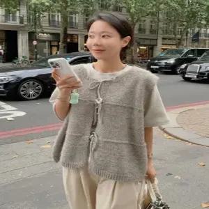 울 리본핏 루즈 니트 조끼 (one color)