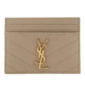 YSL 로고 퀼팅 가죽 카드지갑 423291BOW01 2721 DARK BEIGE