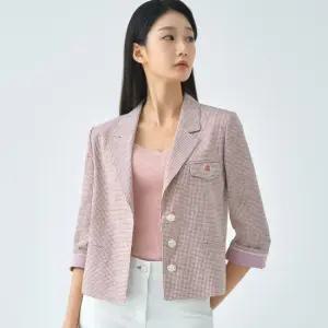[지센] 체크린넨 테일러드 크롭 자켓 LFJKO391_LV