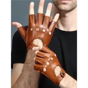 프리미엄 가죽 운전 장갑 자동차 오토바이 반장갑 카멜 스냅 버튼 m