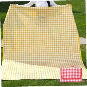 체크무늬 접이식 돗자리 노란색 방수 패브릭 야외 소풍 잔디밭 해변 나들이 휴대