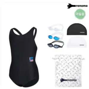 [롯데백화점]레노마 여아동 투톤 로고 X백 원피스수영복 수경수모 세트 GS2G806SET