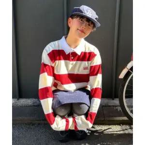 코드그라피 스몰 스퀘어 로고 스트라이프 럭비티-버건디 410131