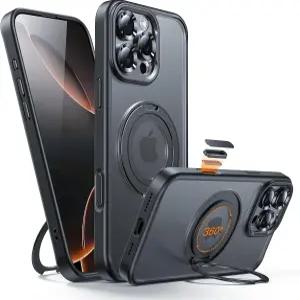 스탠드가 있는 16 프로 케이스 카메라 제어 버튼 MagSafe와 호환 360° 회전식 링 홀더 킥스탠드 군사 등급